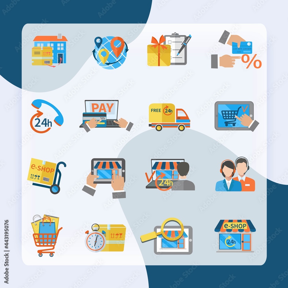 Shopping e-commerce online payment customer shipping icon set isolated vector illustration Shopping e-commerce online payment customer shipping icon set isolated vector illustration