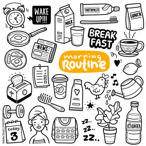 Morning Routine Concept Doodle Illustration