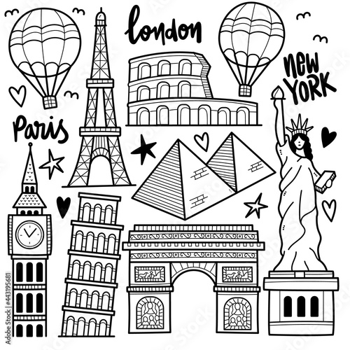 Around the World Doodle Illustration