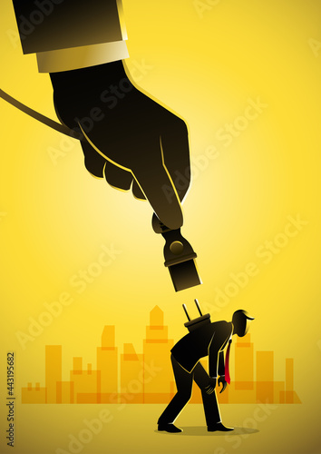 Giant hand give power to businessman