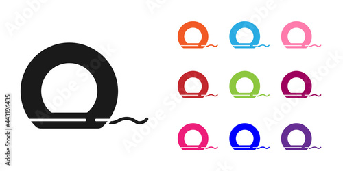 Black Dental floss icon isolated on white background. Set icons colorful. Vector