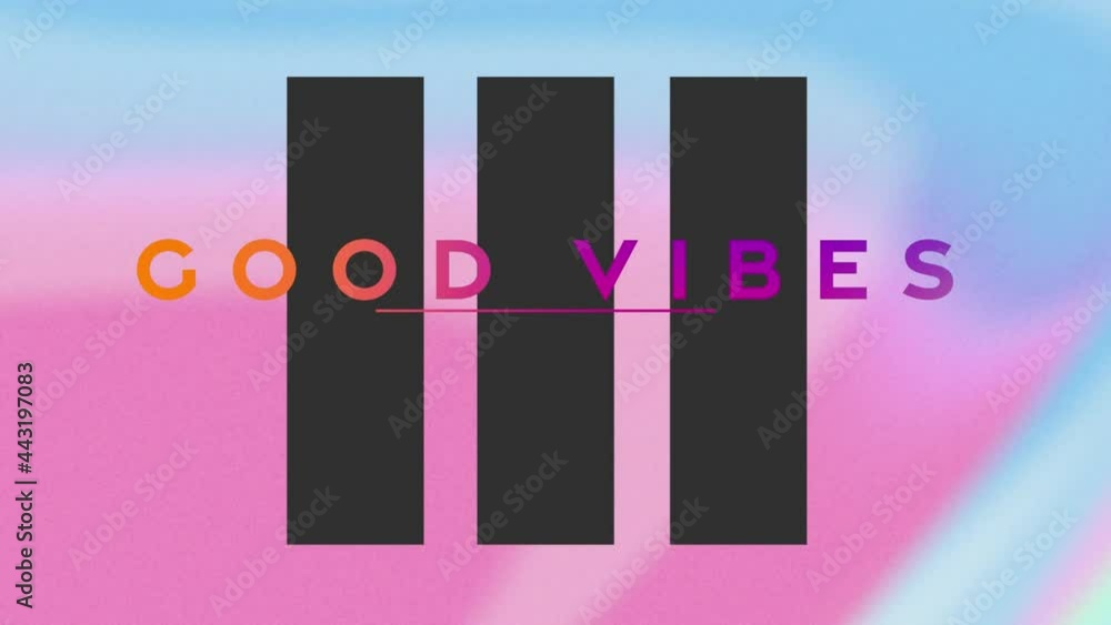 Animation of text good vibes, in orange and purple, over swirling pastel pink, yellow and blue Animation of text good vibes, in orange and purple, over swirling pastel pink, yellow and blue