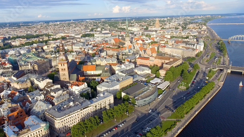 Aerial view of Riga at summer sunset, Latvia © jovannig