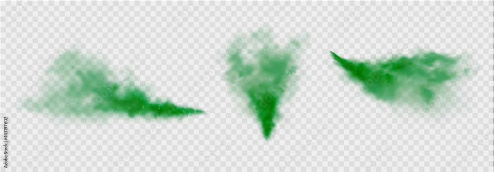 Green fog or smoke. Green dust with particles. Smoke or dust isolated