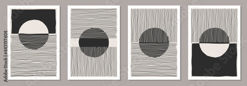 Trendy set of abstract creative minimalist artistic hand drawn composition