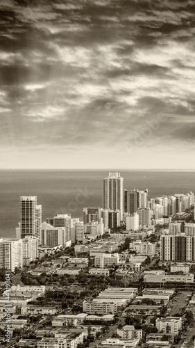 Miami Beach  Florida. Beautiful aerial skyline at sunset