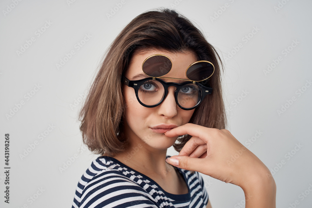 blonde striped t-shirt glasses fashion modern clothing blonde striped t-shirt glasses fashion modern clothing