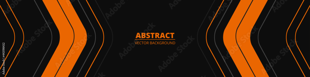 Black abstract wide horizontal banner with orange and gray lines ...
