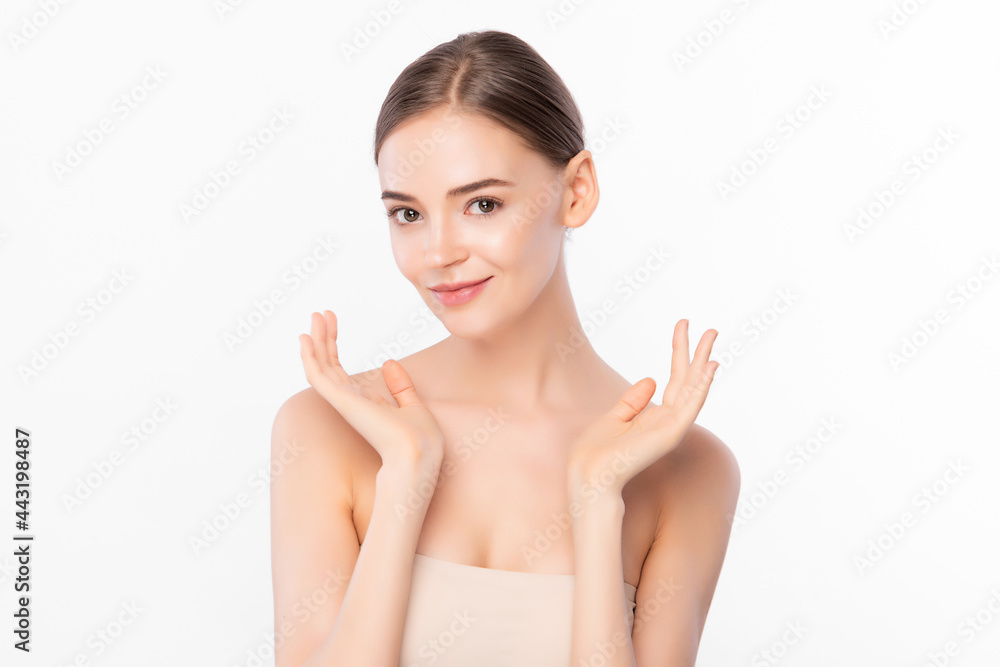 Beautiful young woman with clean fresh skin on white background, Face care, Facial treatment, Cosmetology, beauty and spa, Asian women portrait. Beautiful young woman with clean fresh skin on white background, Face care, Facial treatment, Cosmetology, beauty and spa, Asian women portrait.