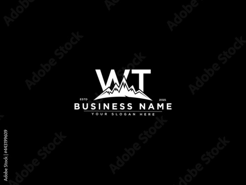 Letter WT Logo, mountain wt logo icon vector for river forest hill landscape silhouette image design