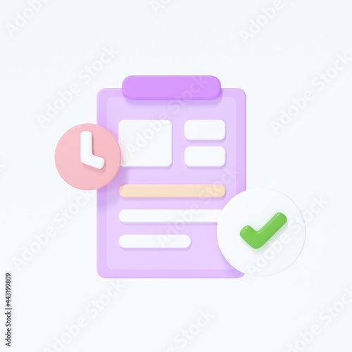 Clipboard icon with a checklist on isolate white background. 3d render illustration.