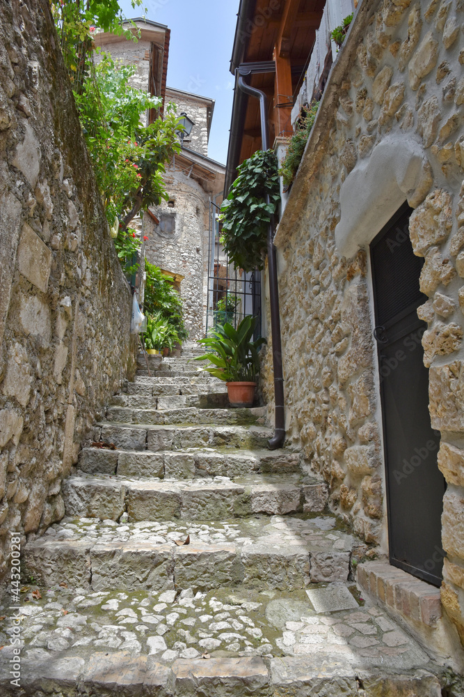 Obraz premium A small street among the old houses of Arce, a medieval village in the Lazio region in Italy.