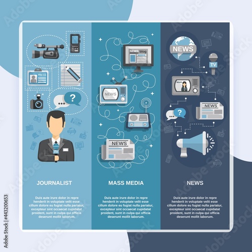 Journalist flat banner set vertical with mass media and news elements isolated vector illustration