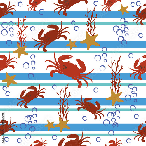 summer sea pattern with crabs seashells waves 