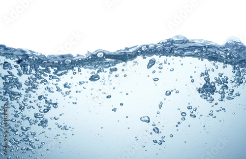 blue water surface with air bubbles on white background