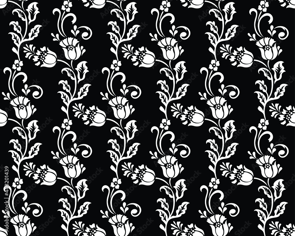 Floral seamless pattern. Black and white element. Fabric for ornament, wallpaper, packaging, vector background.