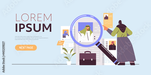 hr manager choosing resume curriculum vitae with photo and personal info of new employees job candidates recruitment hiring