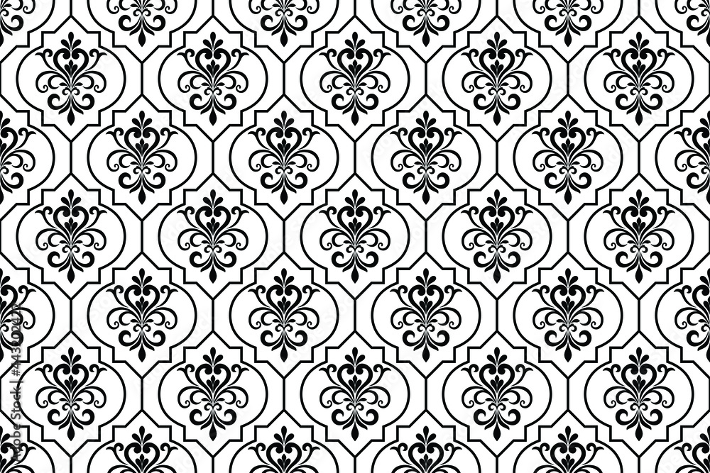 Floral design element. Black and white. Graphic ornament royal wallpaper vector background. Floral design element. Black and white. Graphic ornament royal wallpaper vector background.