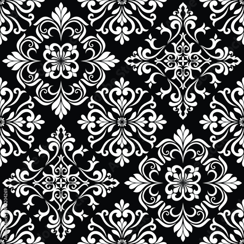 Abstract floral seamless pattern. Black and white. Vector background.