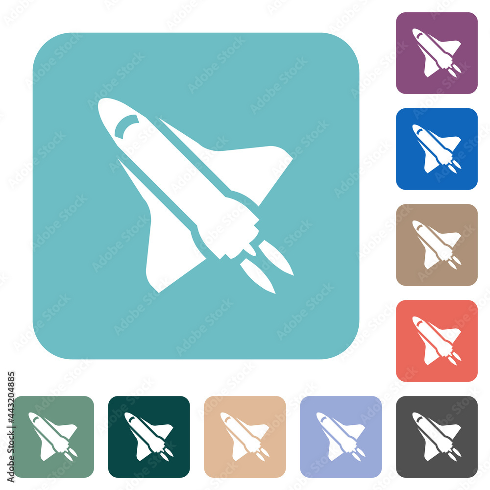 Space shuttle with propulsion rounded square flat icons Space shuttle with propulsion rounded square flat icons