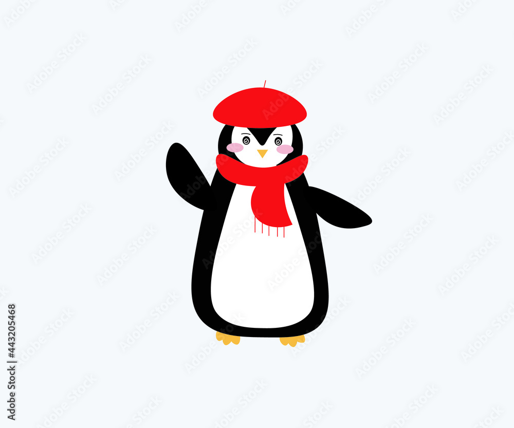 Obraz premium vector illustration of a penguin. penguin on a white background. new year penguin illustration in flat graphic and cartoon style. northern animal and bird for children