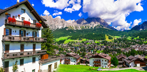 Breathtaking nature of Italian Alps .Wonderful valley in Cortina d'Ampezzo - famous ski resort in northern Italy, Belluno province photo