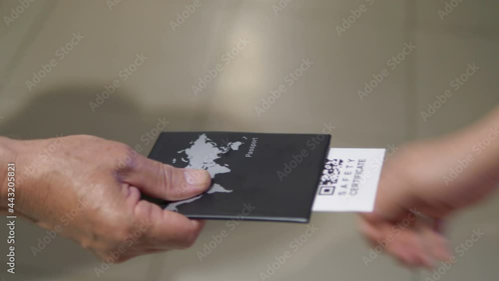 Giving passport with Vaccine Covid19 safety certificate on QR Code in