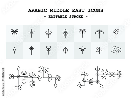 Middle east plants editable stroke icons 