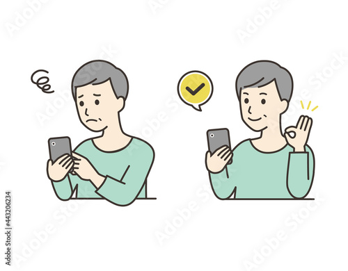 携帯を操作するシニア男性のベクターイラスト素材3
