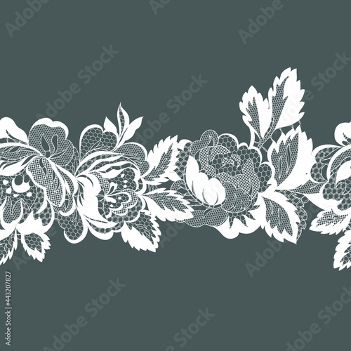 seamless lace floral pattern, ribbon, border