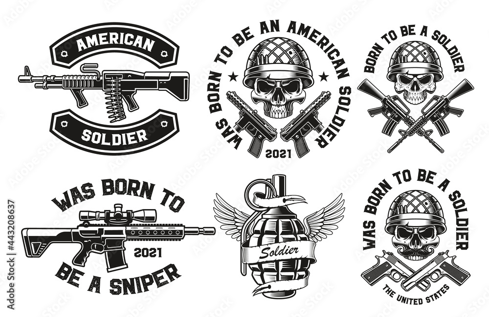 A set of vector illustrations for a military theme