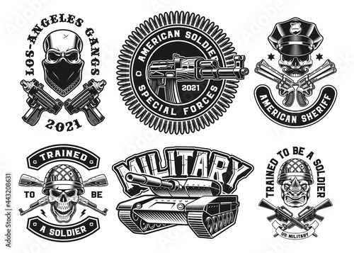 A set of vector military illustrations