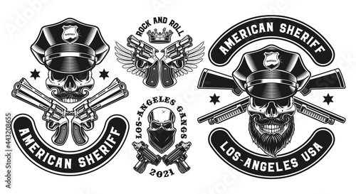 a set of black and white vintage skulls, these designs can be used as t-shirt prints