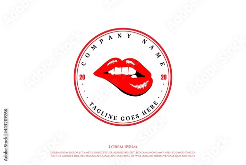 Red Hot Sexy Sensual Naughty Woman Girl Lips Logo Design Vector