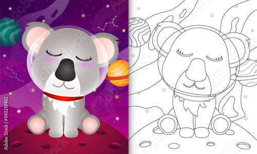Canvas Print coloring book for kids with a cute koala in the space galaxy