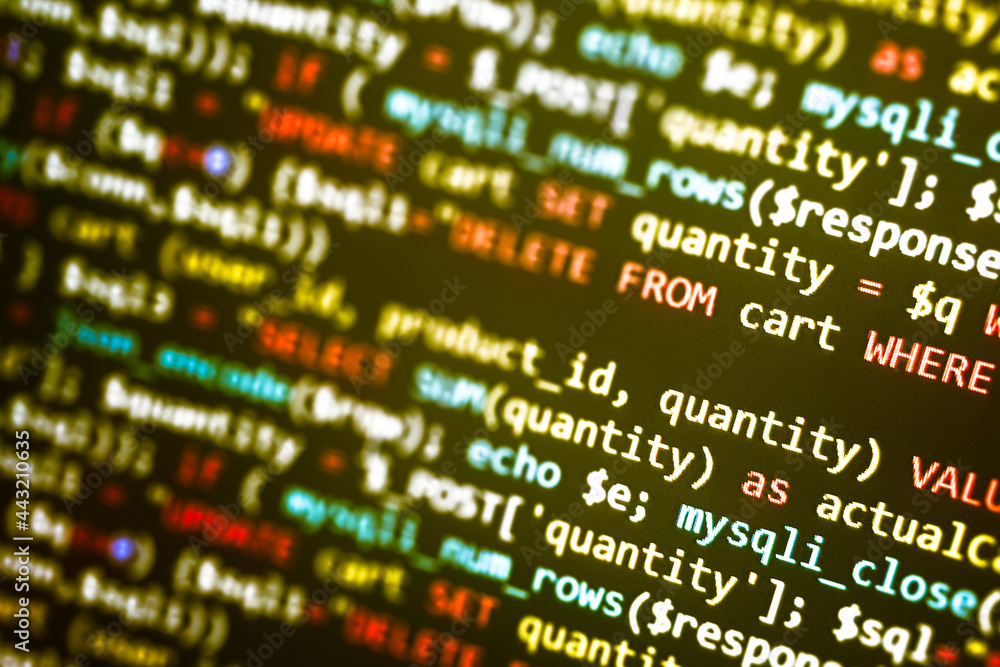PHP development, software site code. Data encryption security code on a computer display. Programmer developer screen concept PHP development, software site code. Data encryption security code on a computer display. Programmer developer screen concept