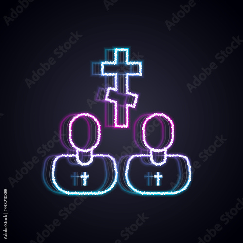 Glowing neon line Priest icon isolated on black background. Vector