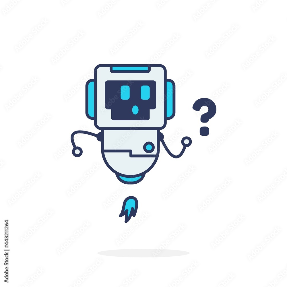 Curious cute character robot blue simple pose