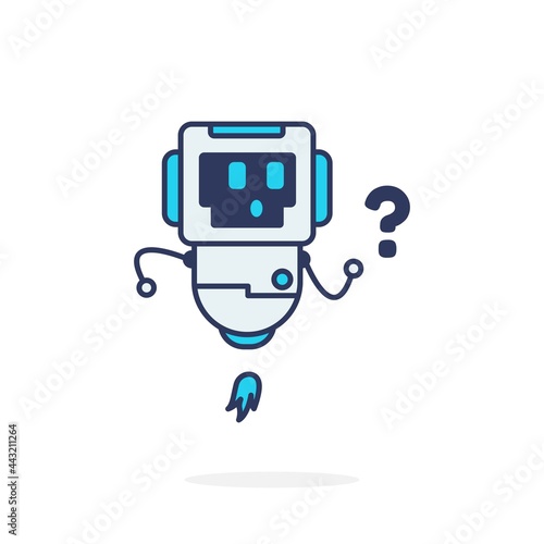 Curious cute character robot blue simple pose