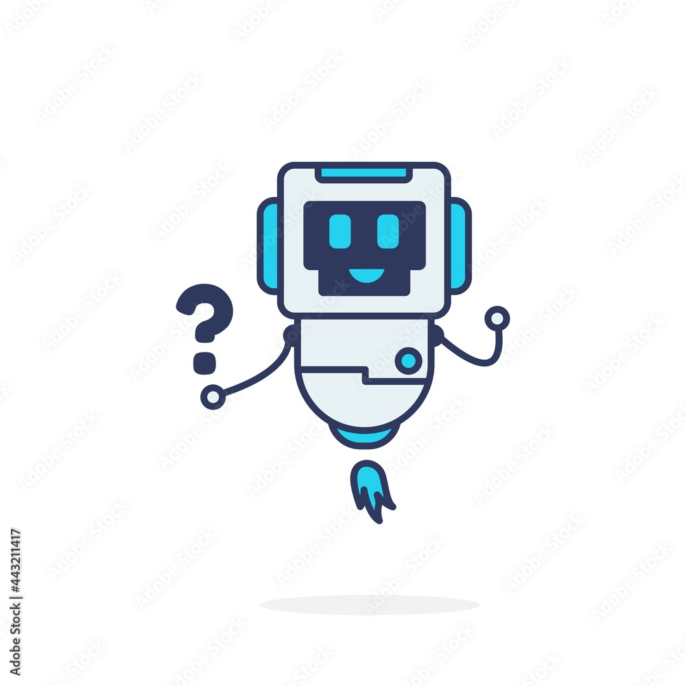 Pose happy with cute robot simple character illustration mascot logo blue