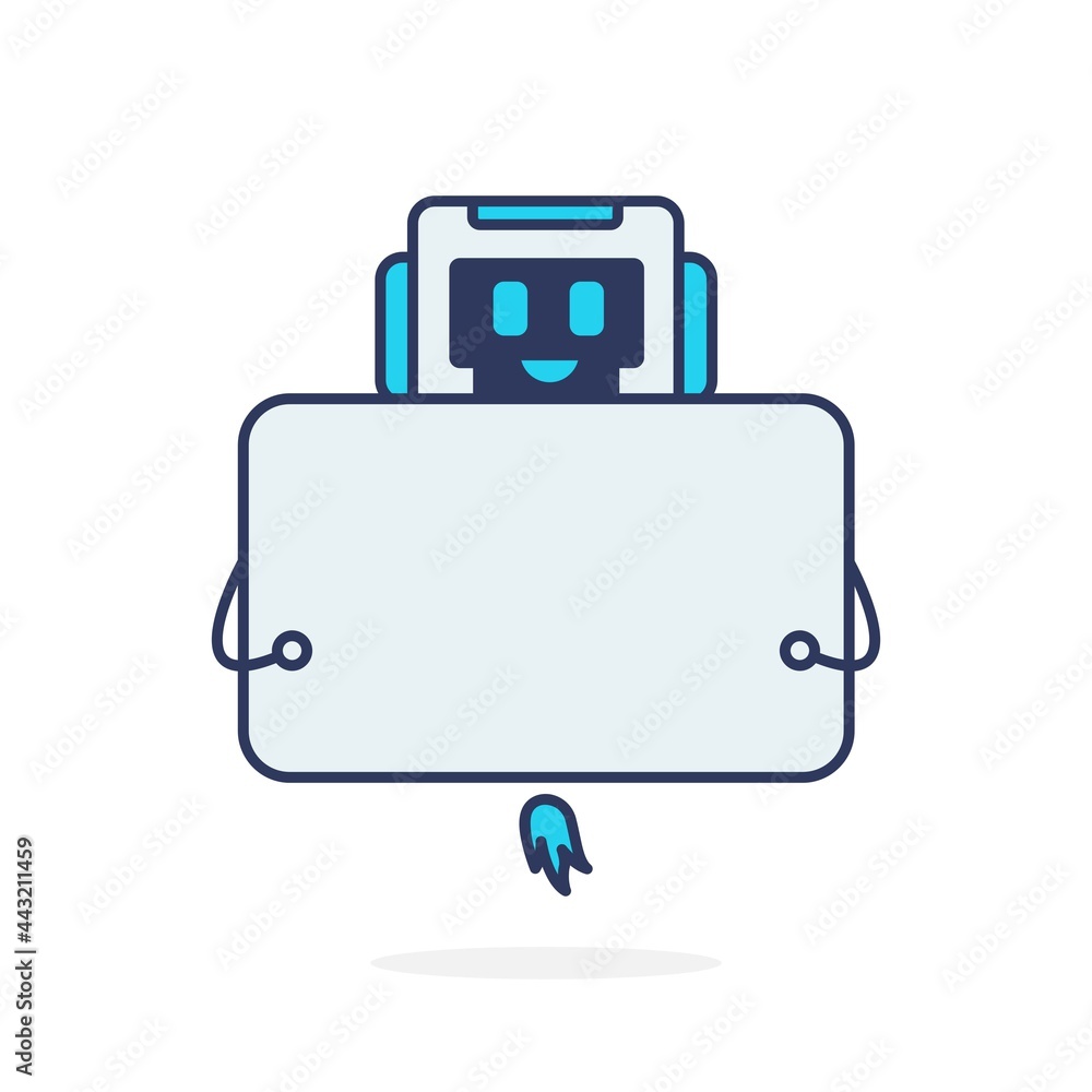 Cute character robot simple character with white board mascot logo illustration Cute character robot simple character with white board mascot logo illustration