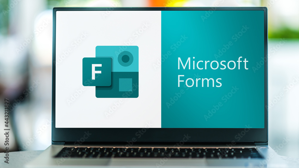 Laptop computer displaying logo of Microsoft Forms Stock Photo | Adobe ...