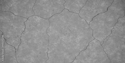 Crack dark gray concrete texture. Broken cement wall or floor background with cracks, scratches and chips. Horizontal stone grunge texture. 3d realistic vector illustration