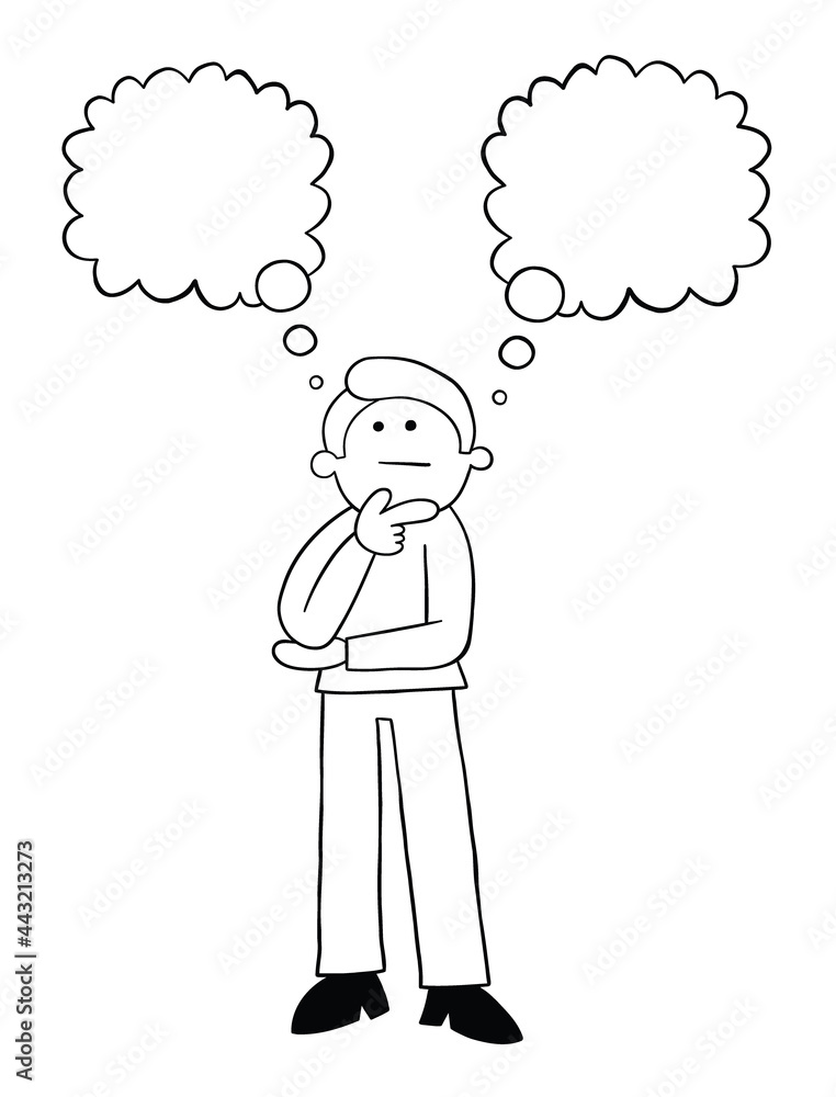 Cartoon man has two different opinions, vector illustration Cartoon man has two different opinions, vector illustration