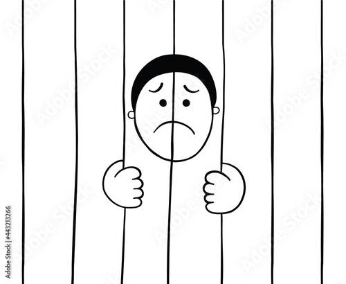 Cartoon prisoner holding prison bars, vector illustration