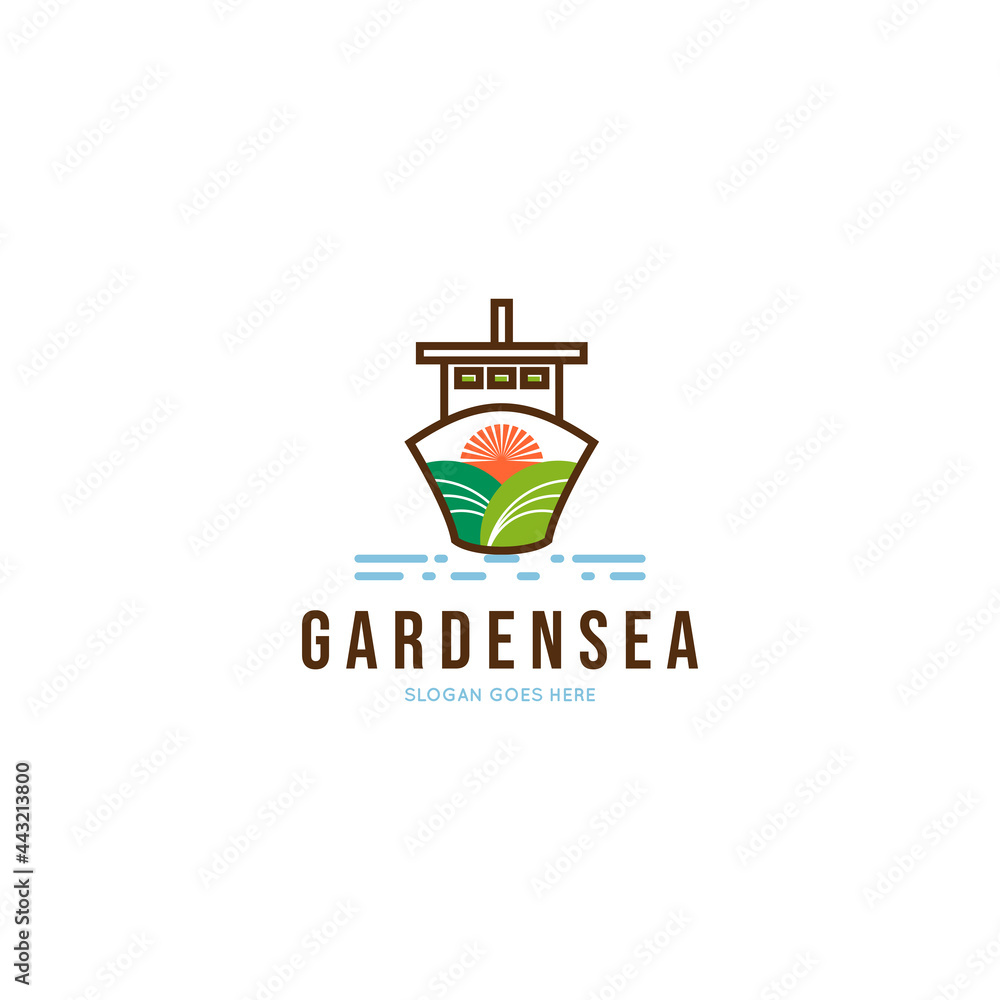 Creative Ship and garden combination Concept Logo Design Template Vector art