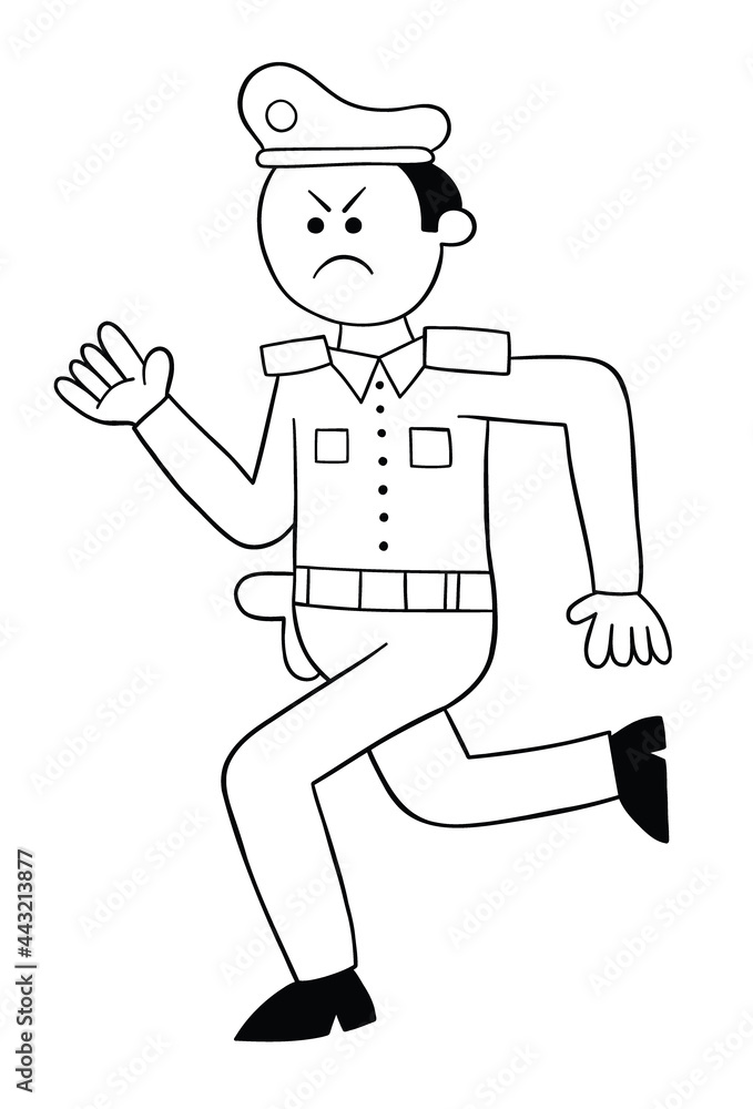 Cartoon police angry and running, vector illustration