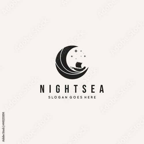 Creative night sea combination Concept Logo Design Template Vector art