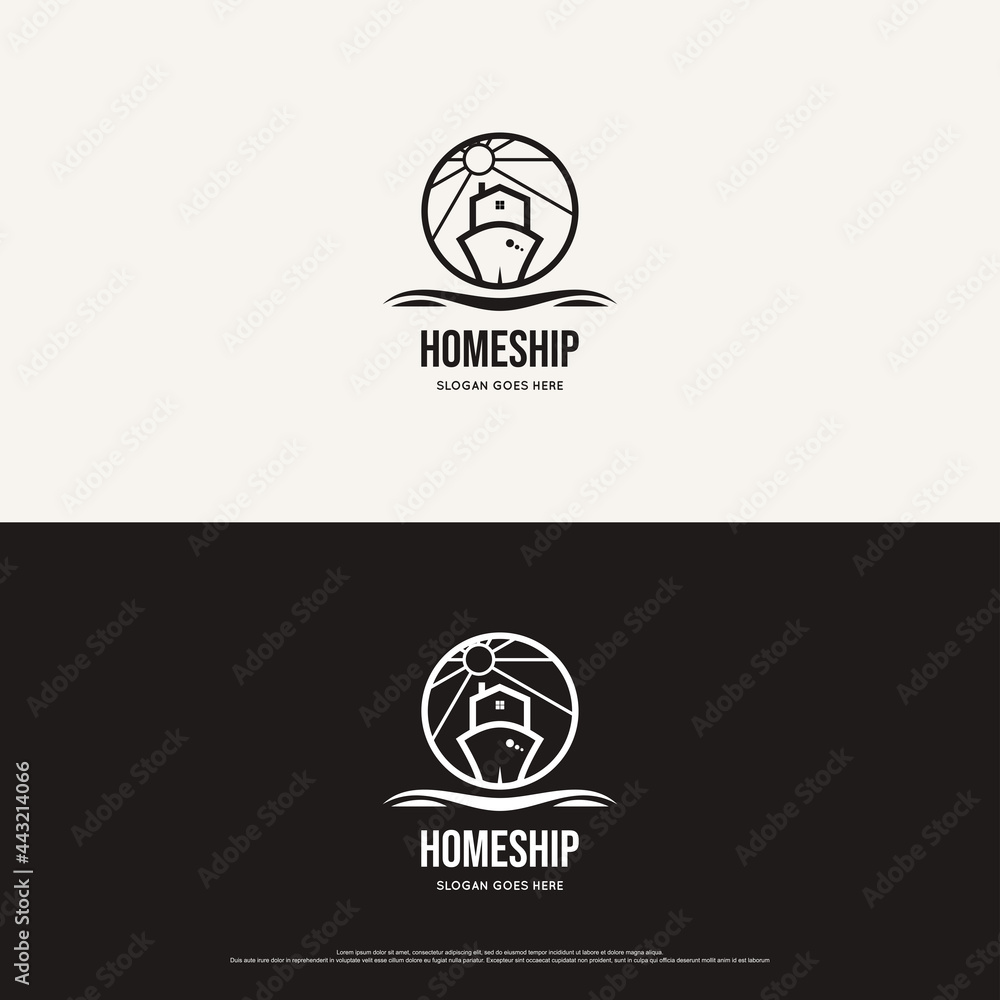 Creative Ship and home combination Concept Logo Design Template Vector art