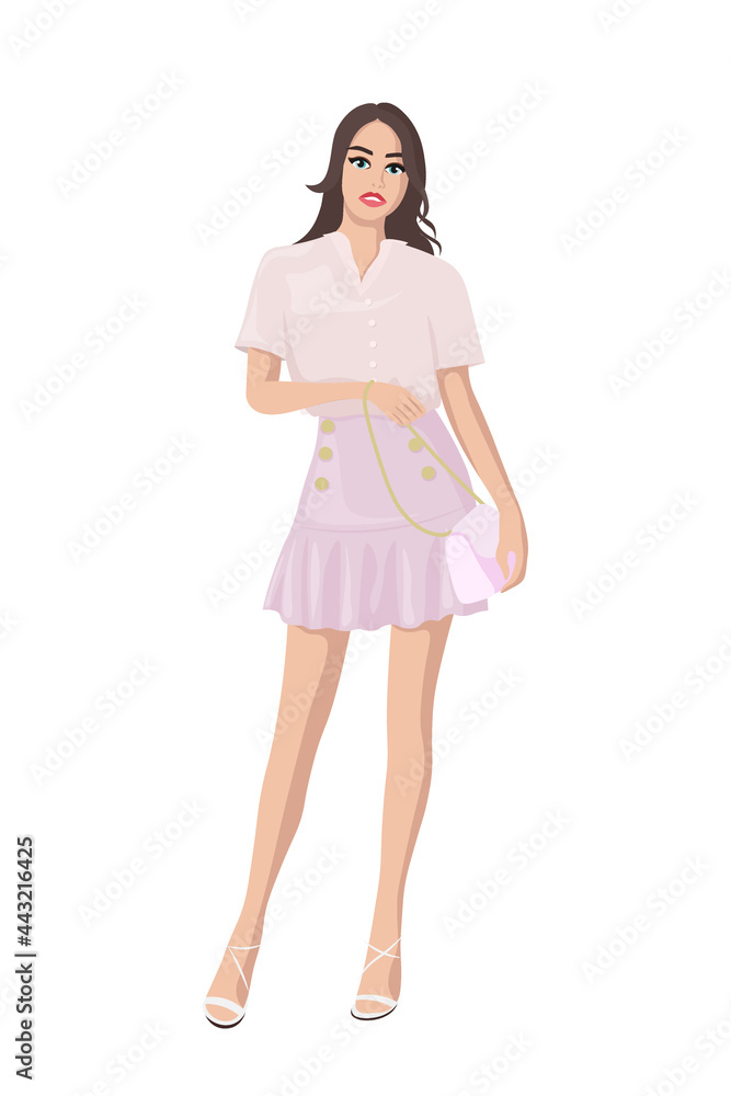 Women on high heels dressed in stylish trendy clothes - female fashion illustration Women on high heels dressed in stylish trendy clothes - female fashion illustration